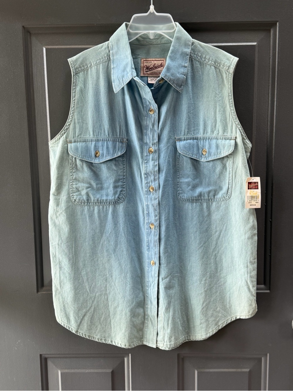 Woolrich Washed Denim Sleeveless Button-Down in Light Blue